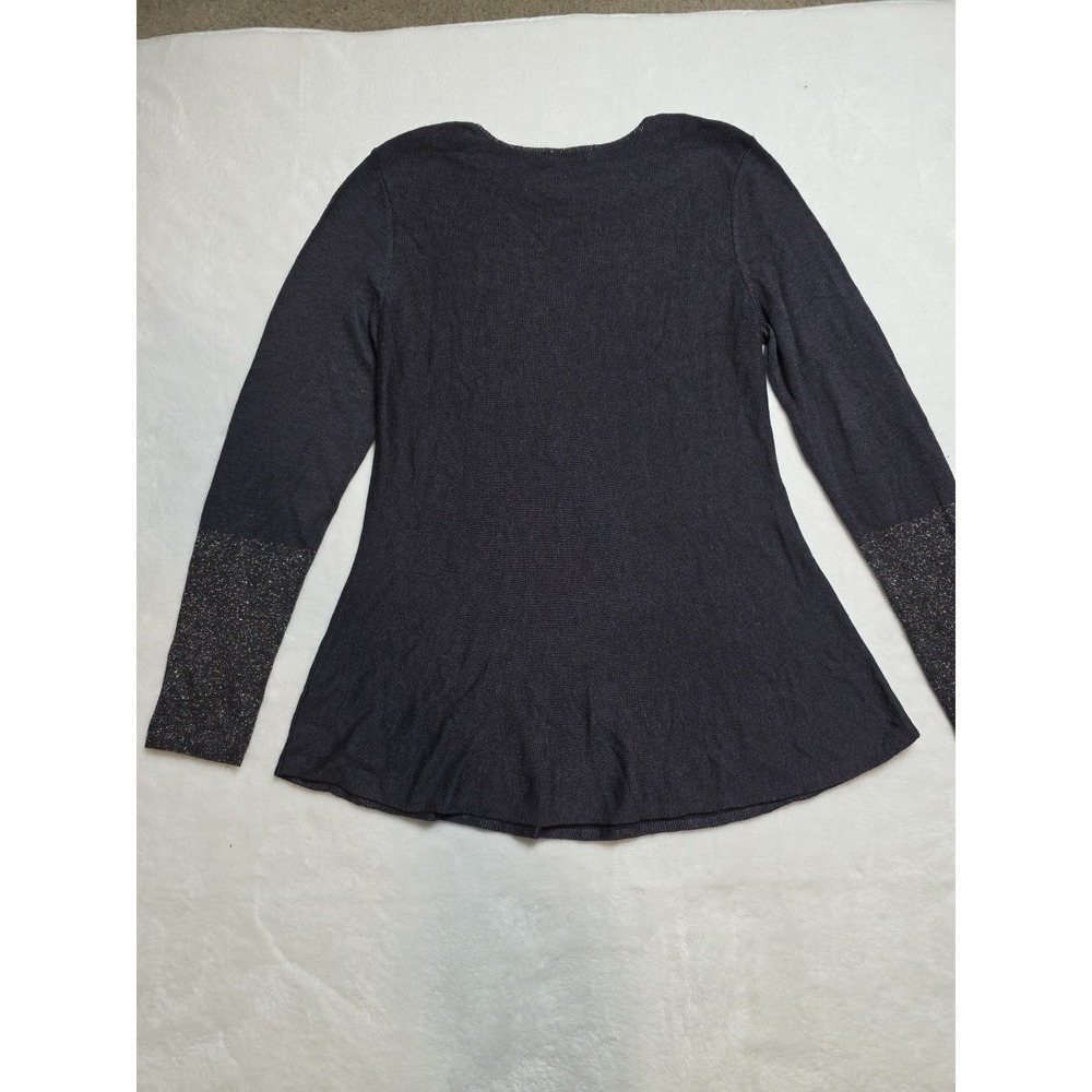 Nic + Zoe Scoop Neck Long Sleeve Top Medium Dark Gray Sparkle Wrist Romantic - Picture 4 of 8